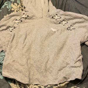 Pink cropped hoodie, grey, XS
